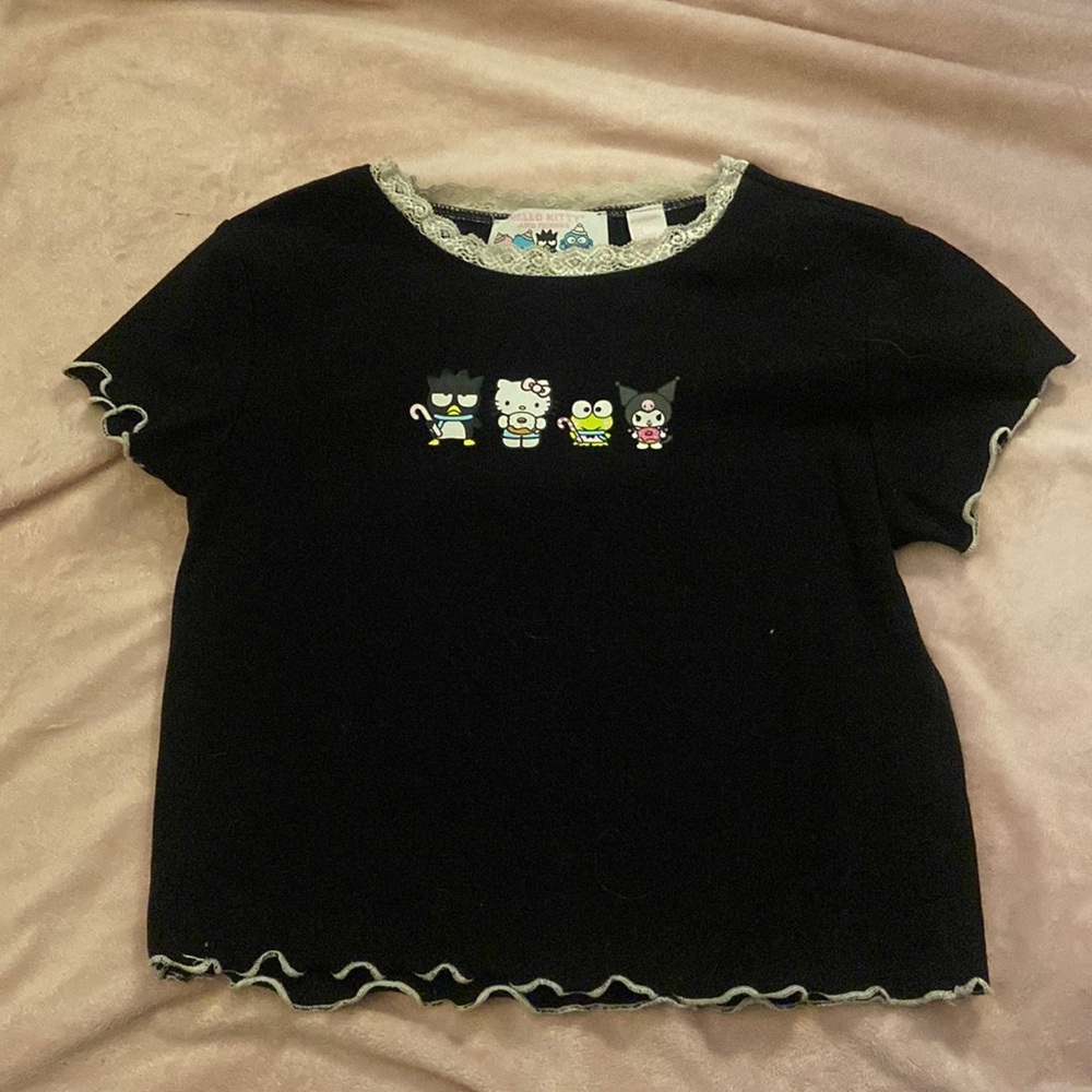 Hello kitty forever 21 crop top lace neck lettuce trim candy canes donut 🐱